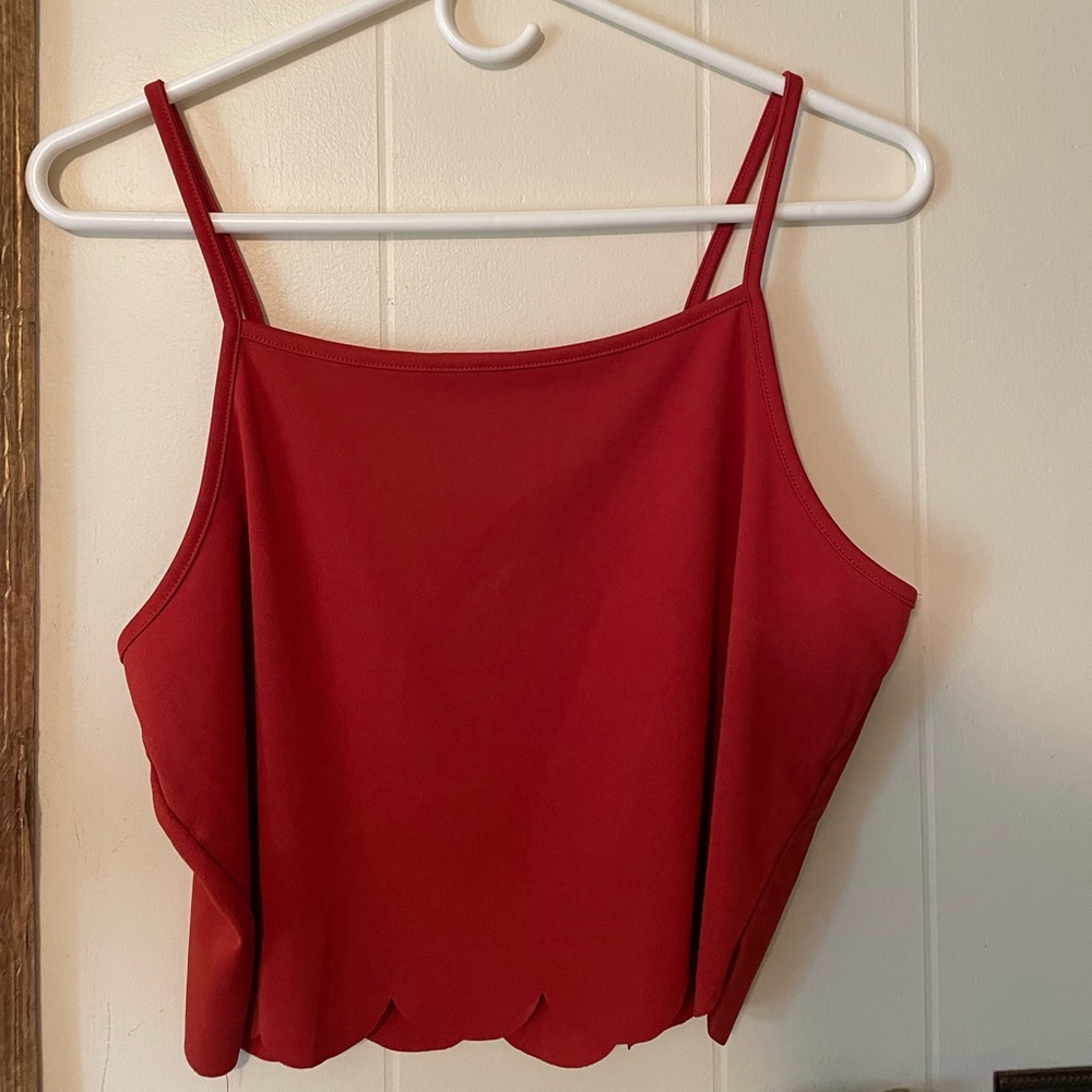 Red Scalloped Crop Top